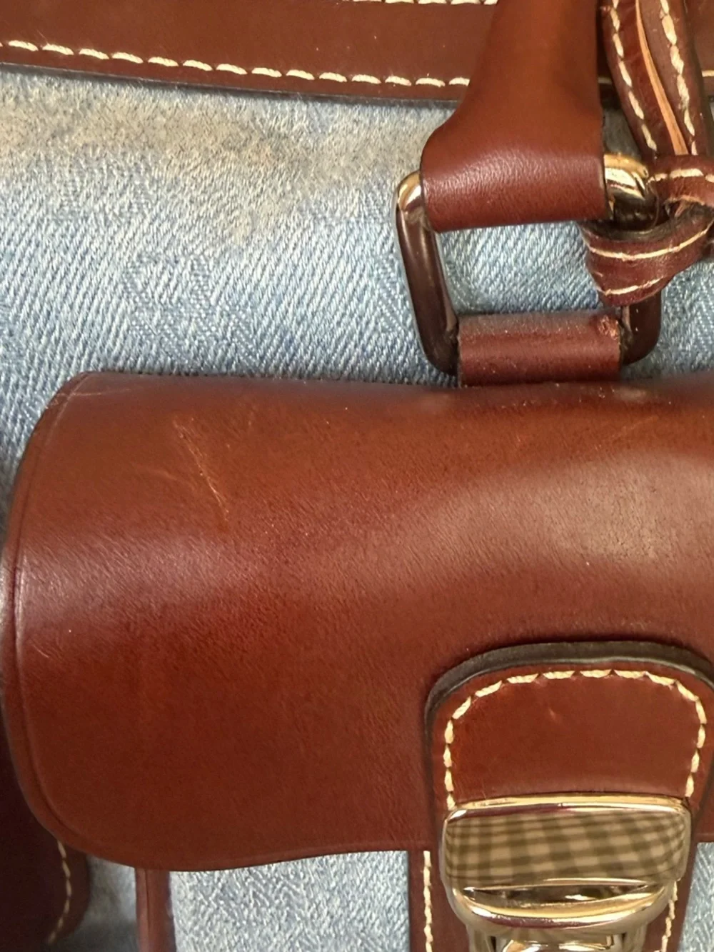 Dooney & Bourke NWT Double Pocket Tote Blue Denim and Brown Leather Bag